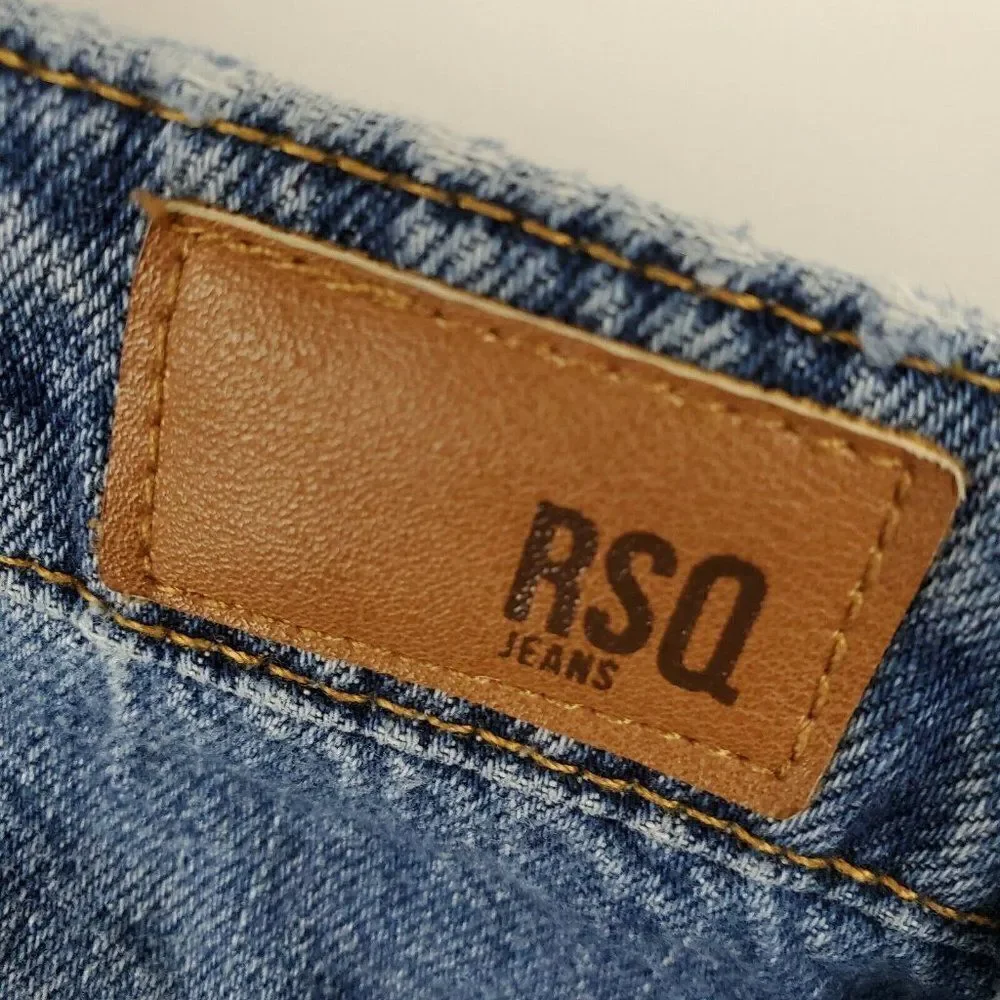 RSQ High Rise Straight Leg Juniors Size 16 Girls Medium Wash Jeans Distressed - Picture 4 of 5
